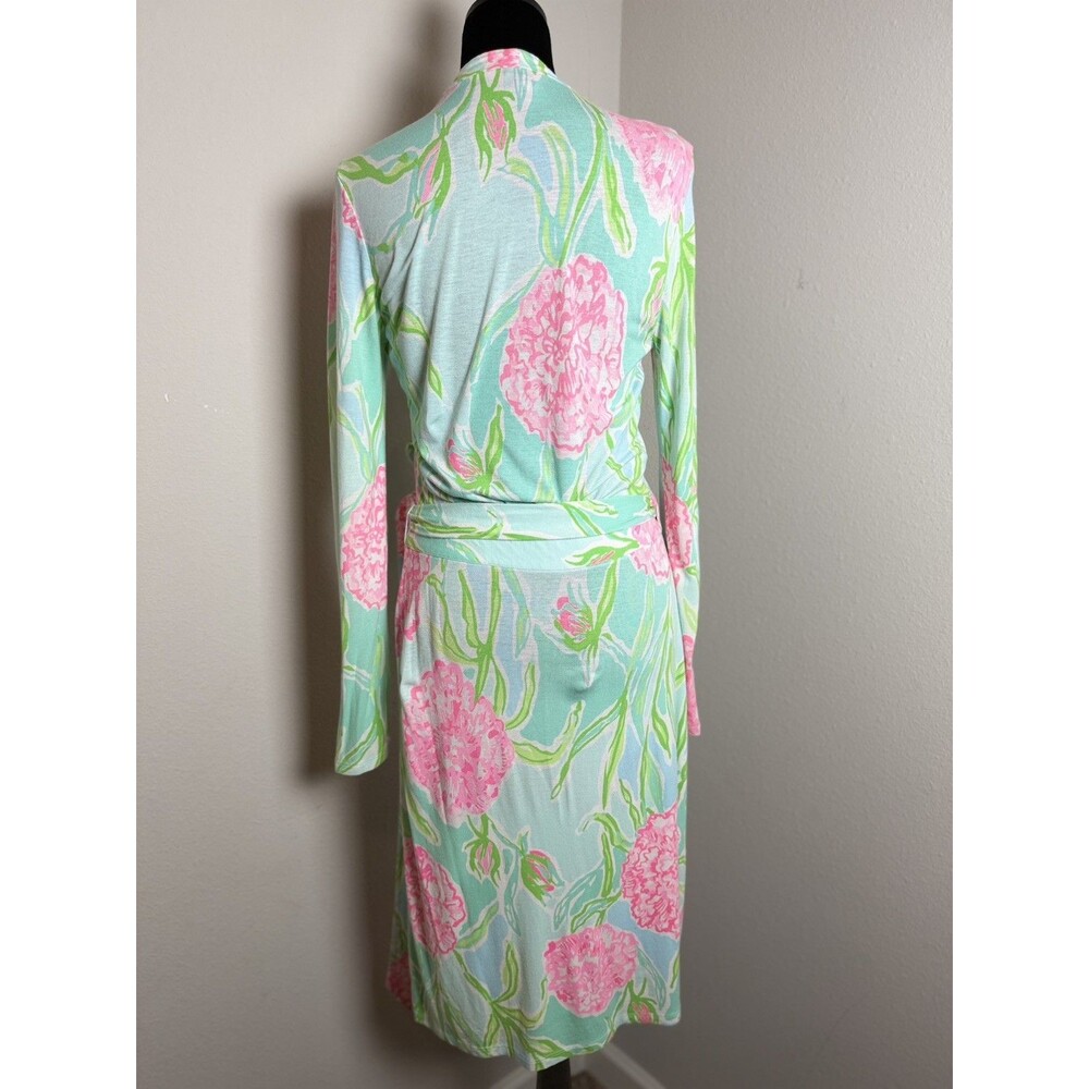 Lilly Pulitzer MERIDIAN WRAP DRESS IN POOLSIDE BLUE GOING STAG SIZE XS - Picture 3 of 10